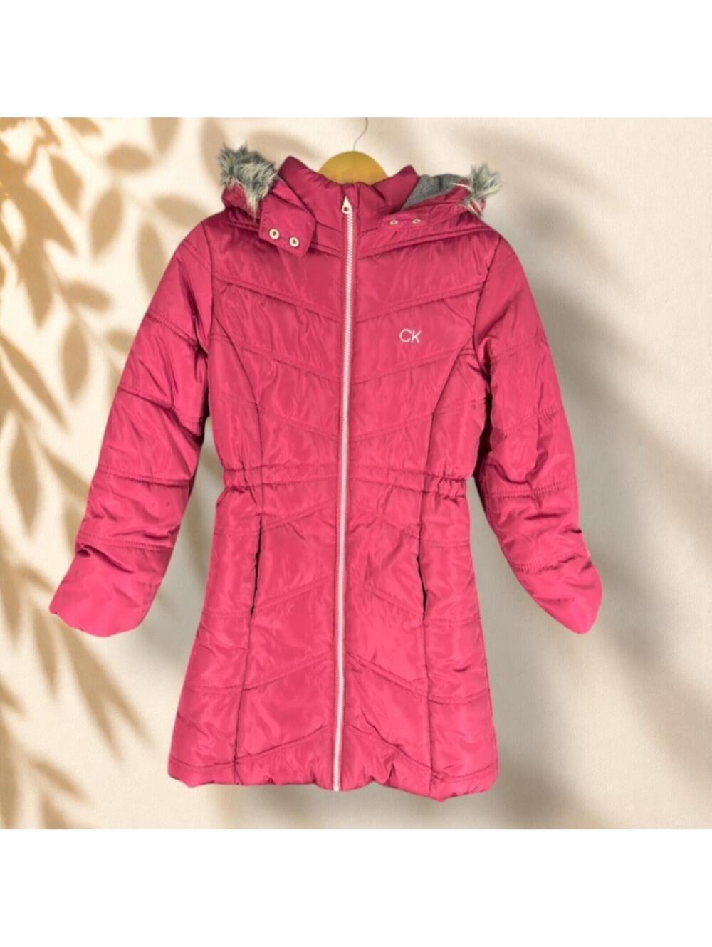 Calvin Klein Coat Girls L Large Pink Full Zip Hooded Long Sleeve Pockets Lined